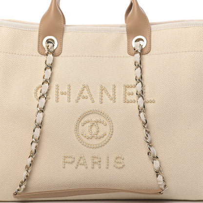 Chanel Canvas Pearl Medium Deauville Tote Ecru Beige 7 of 9