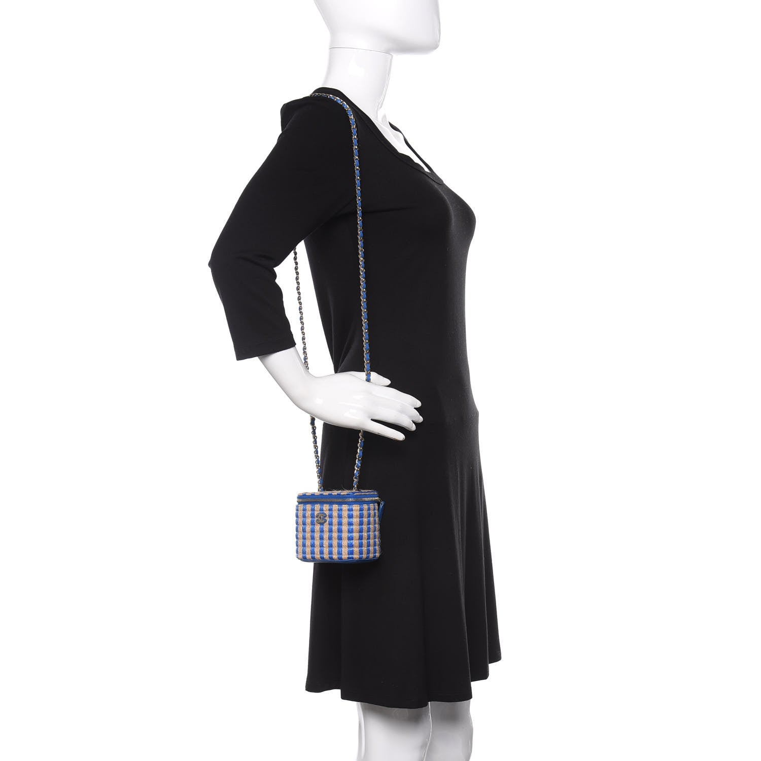 Chanel Raffia Jute Striped Mini Vanity Case With Chain Blue Beige 2 of 10