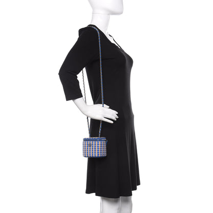 Chanel Raffia Jute Striped Mini Vanity Case With Chain Blue Beige 2 of 10