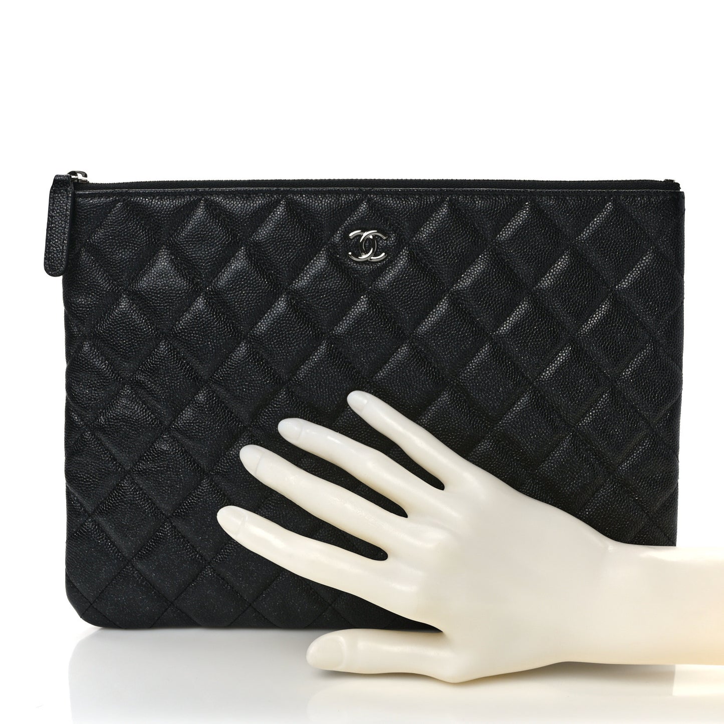Iridescent Caviar Quilted Medium Cosmetic Case Black