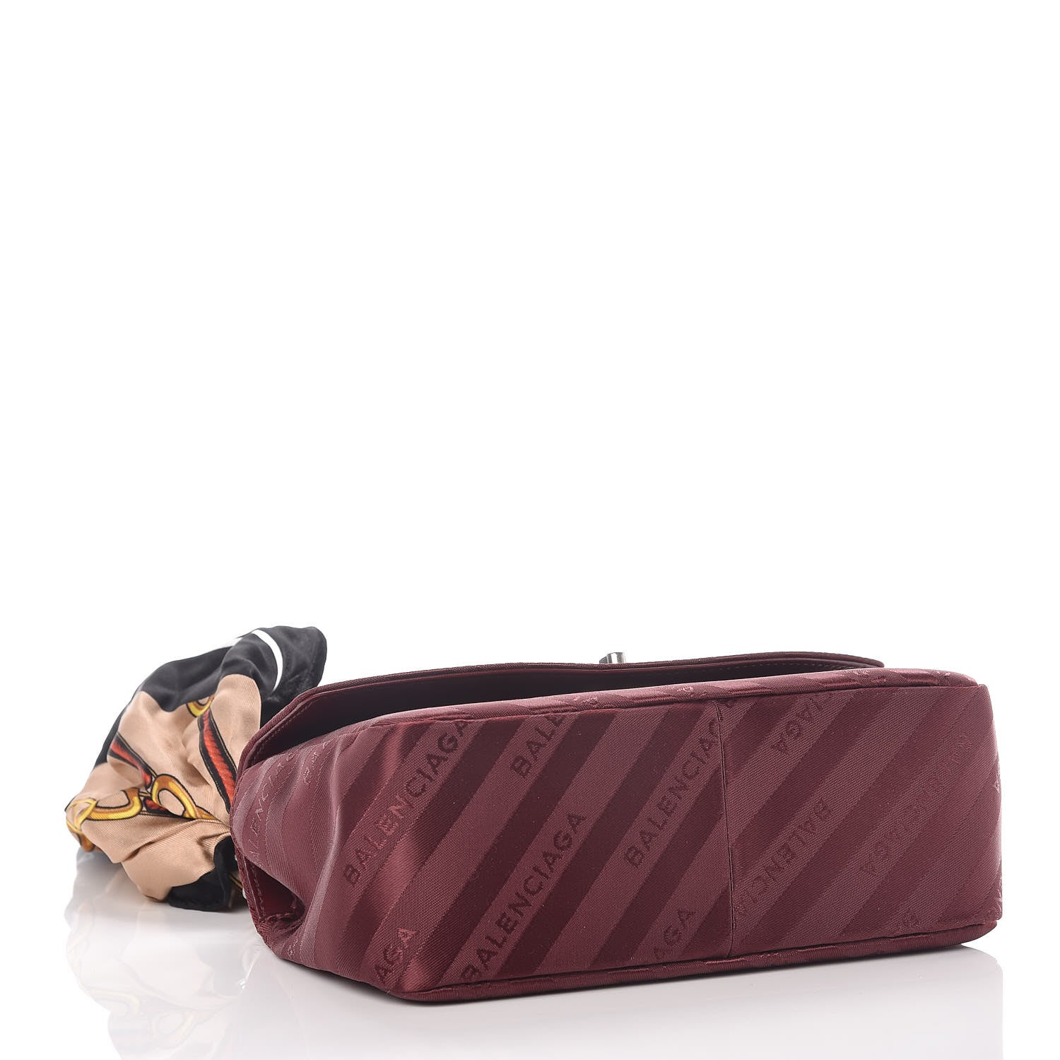 Balenciaga Nylon Jacquard Diagonal Logo Small Scarf Lock Chain Shoulder Bag Rouge Bordeaux Black Beige 4 of 9