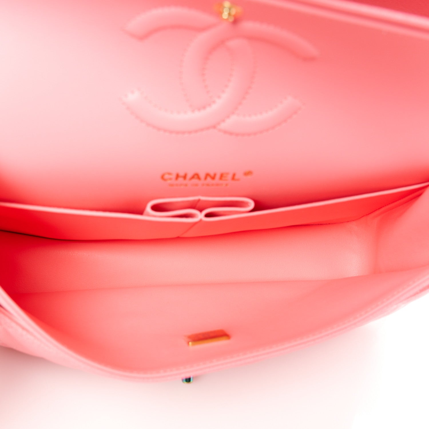 Chanel Caviar Quilted Rainbow Medium Double Flap Coral Pink 5 of 13
