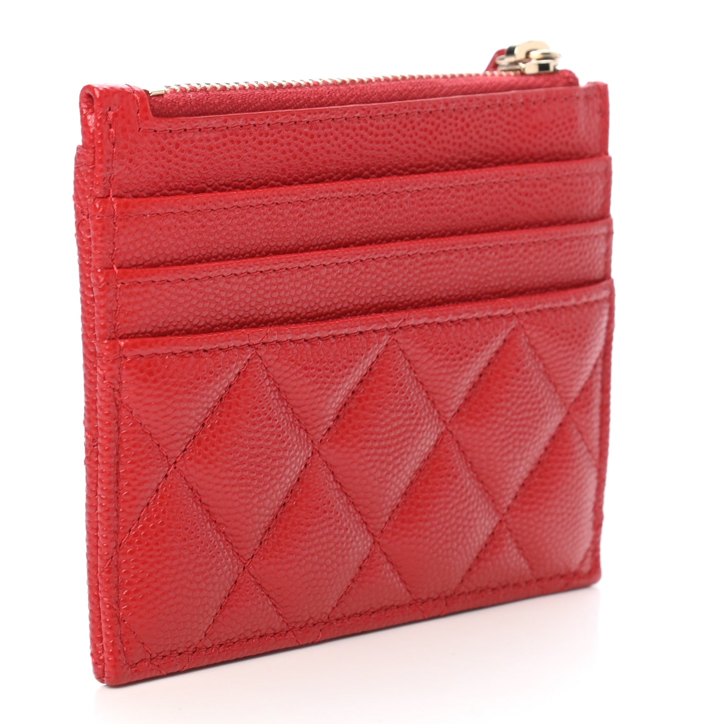 Caviar Quilted CC Zip Card Holder Red