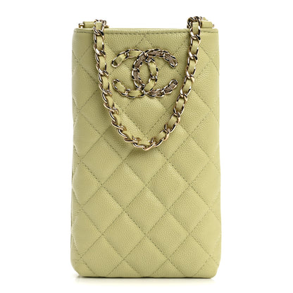 Chanel Caviar Quilted French New Wave Phone Holder With Chain Light Green 1 of 12
