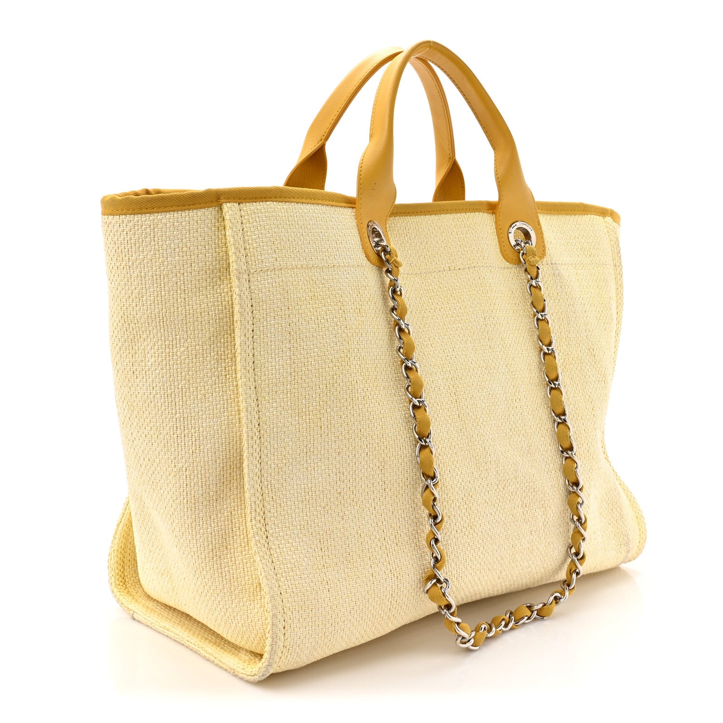 Woven Straw Raffia Medium Deauville Tote Yellow