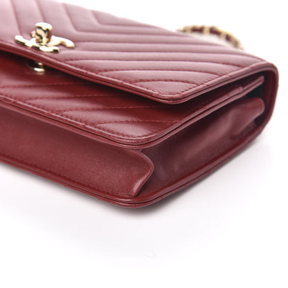 Chanel Lambskin Chevron Quilted Tendy CC Wallet On Chain WOC Dark Red 11 of 12