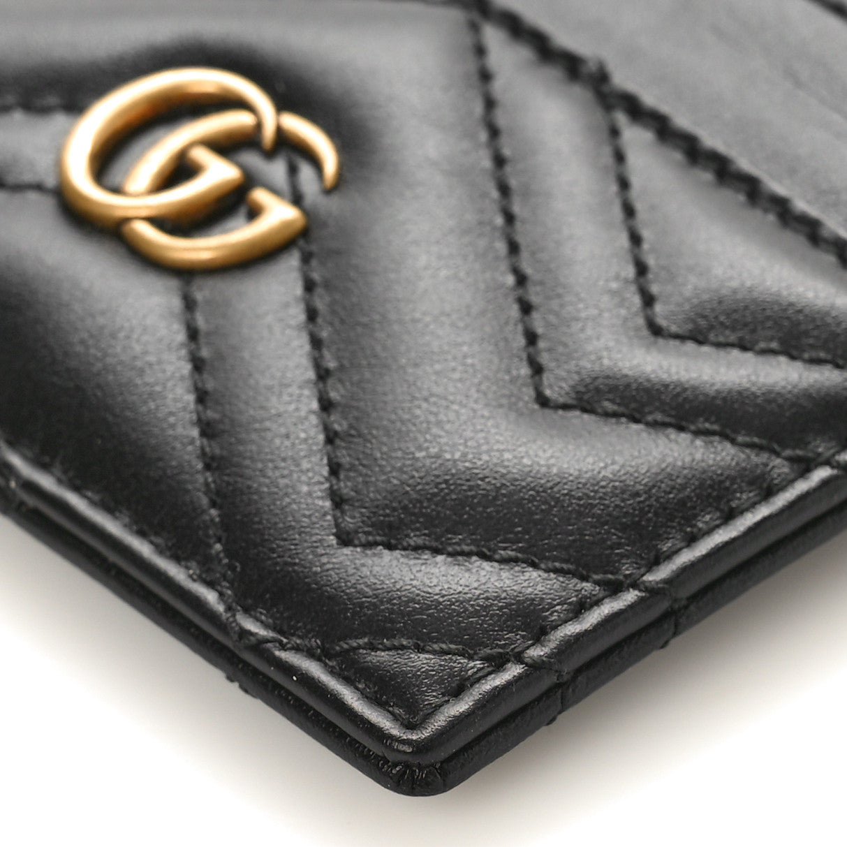 Gucci Calfskin Matelasse Chevron GG Marmont Key Case Card Holder Black 9 of 10