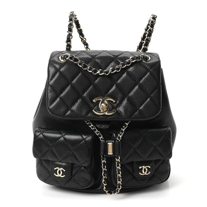 Chanel Shiny Caviar Quilted Medium Duma Pockets Drawstring Backpack Black 1 of 10