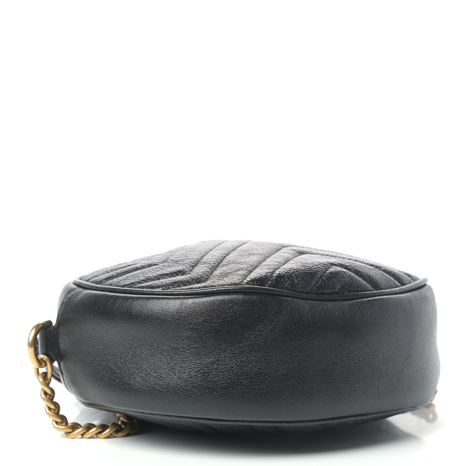 Gucci Azalea Calfskin Matelasse Heart Mini GG Marmont Round Shoulder Bag Black 4 of 11