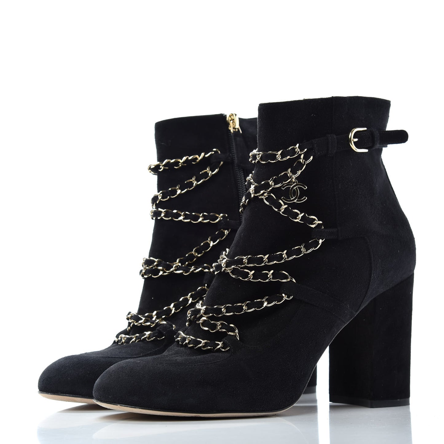 Suede Chain CC Short Boots 41 Black