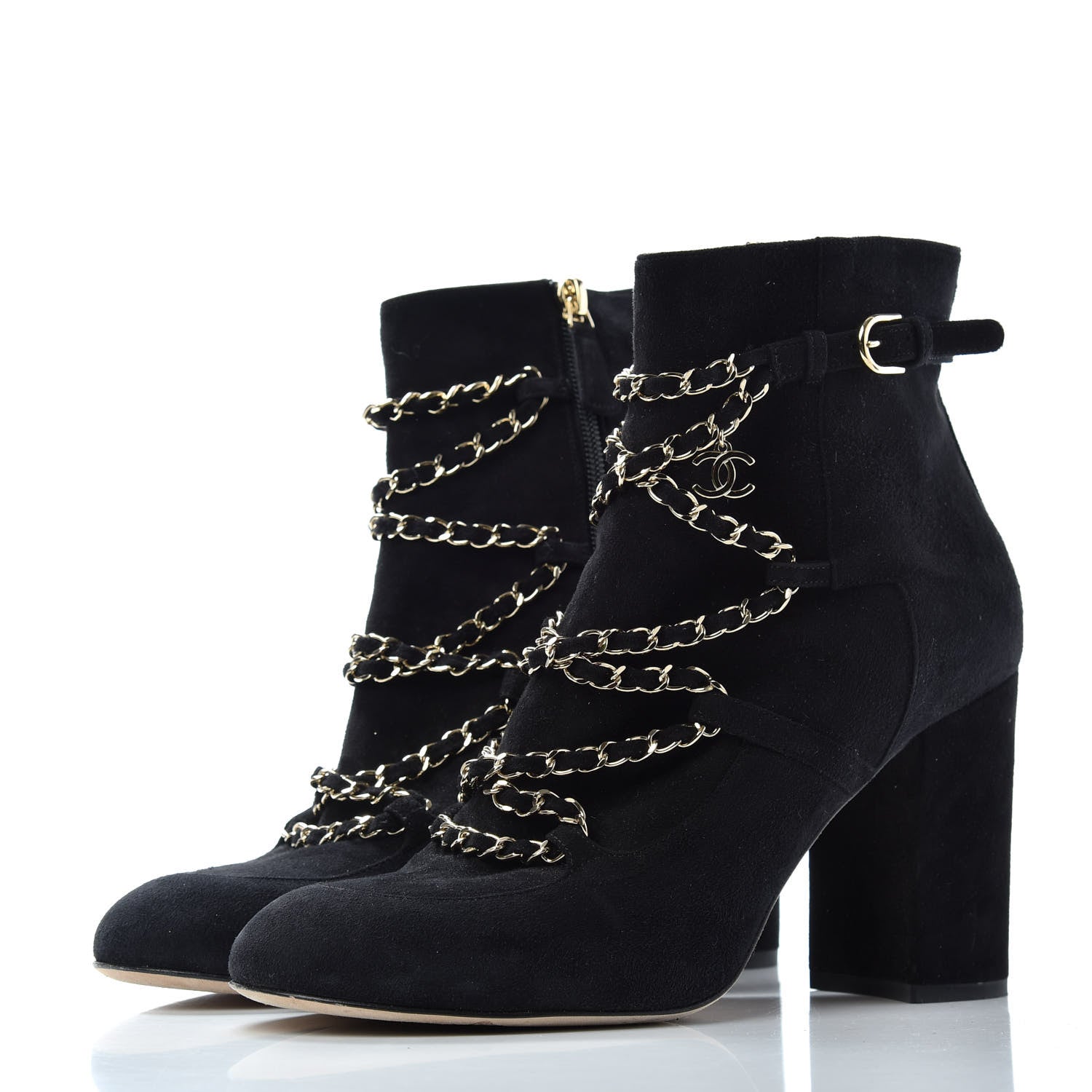 Chanel Suede Chain CC Short Boots 41 Black 3 of 10