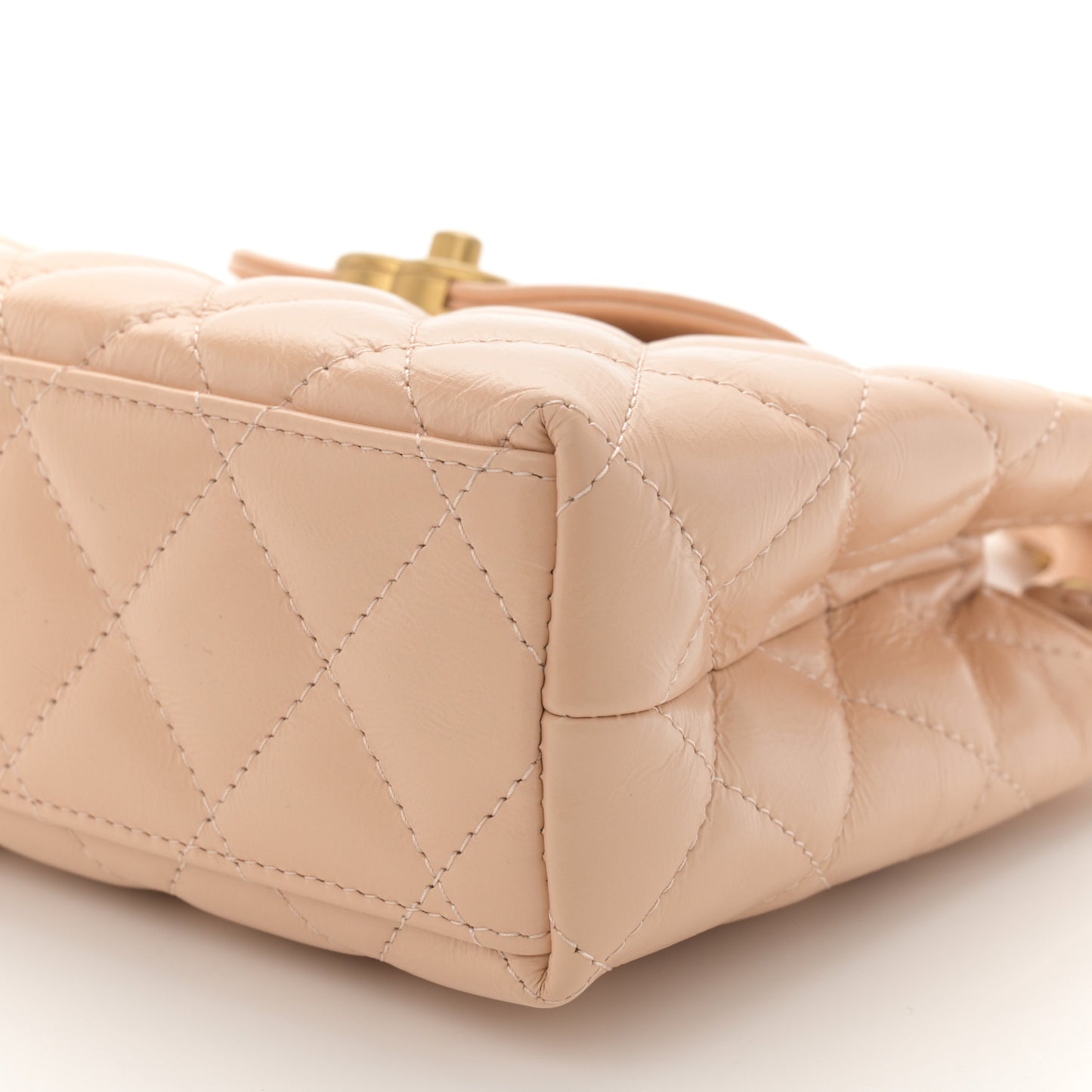 Shiny Aged Calfskin Quilted Nano Kelly Shopper Beige