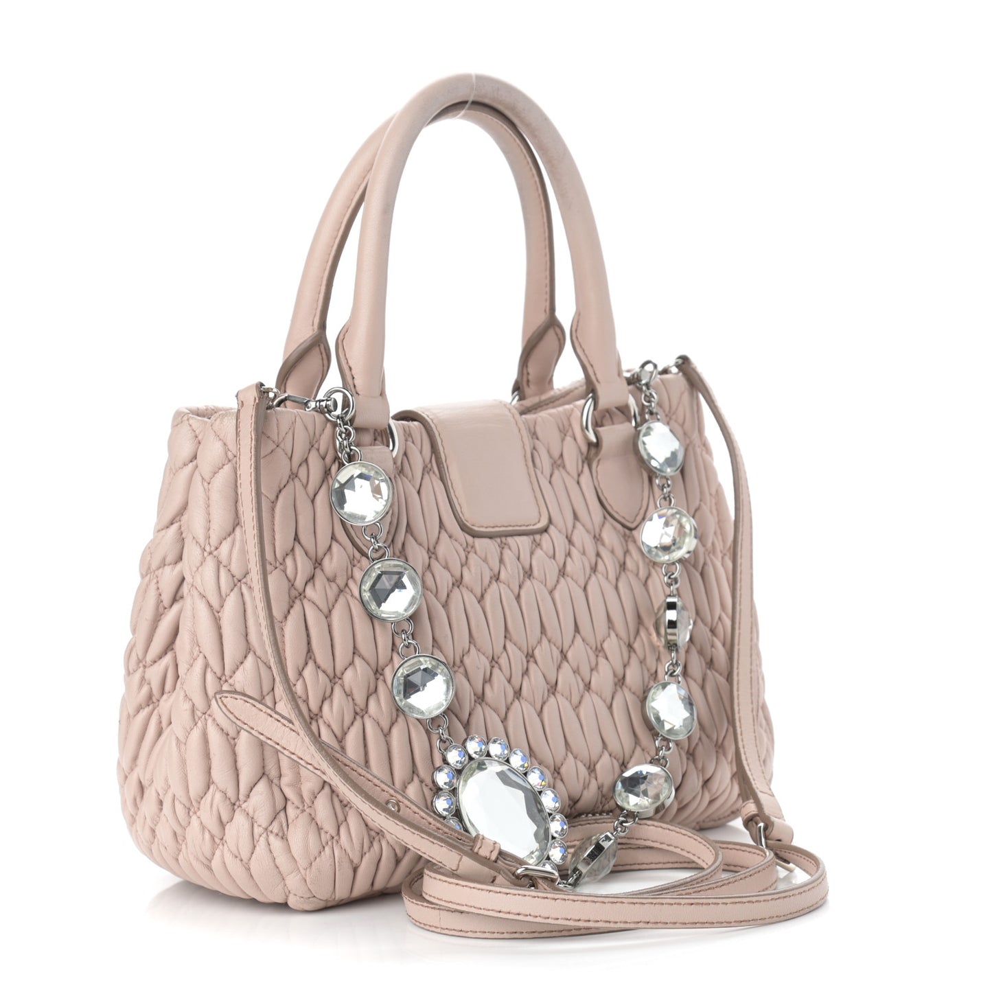 Nappa Matelasse Crystal Top Handle Tote Cammeo