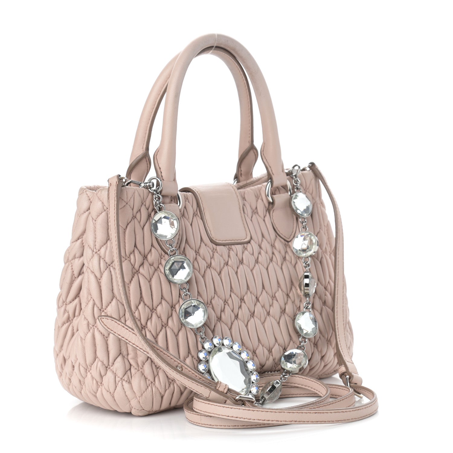 Miu Miu Nappa Matelasse Crystal Top Handle Tote Cammeo 3 of 13