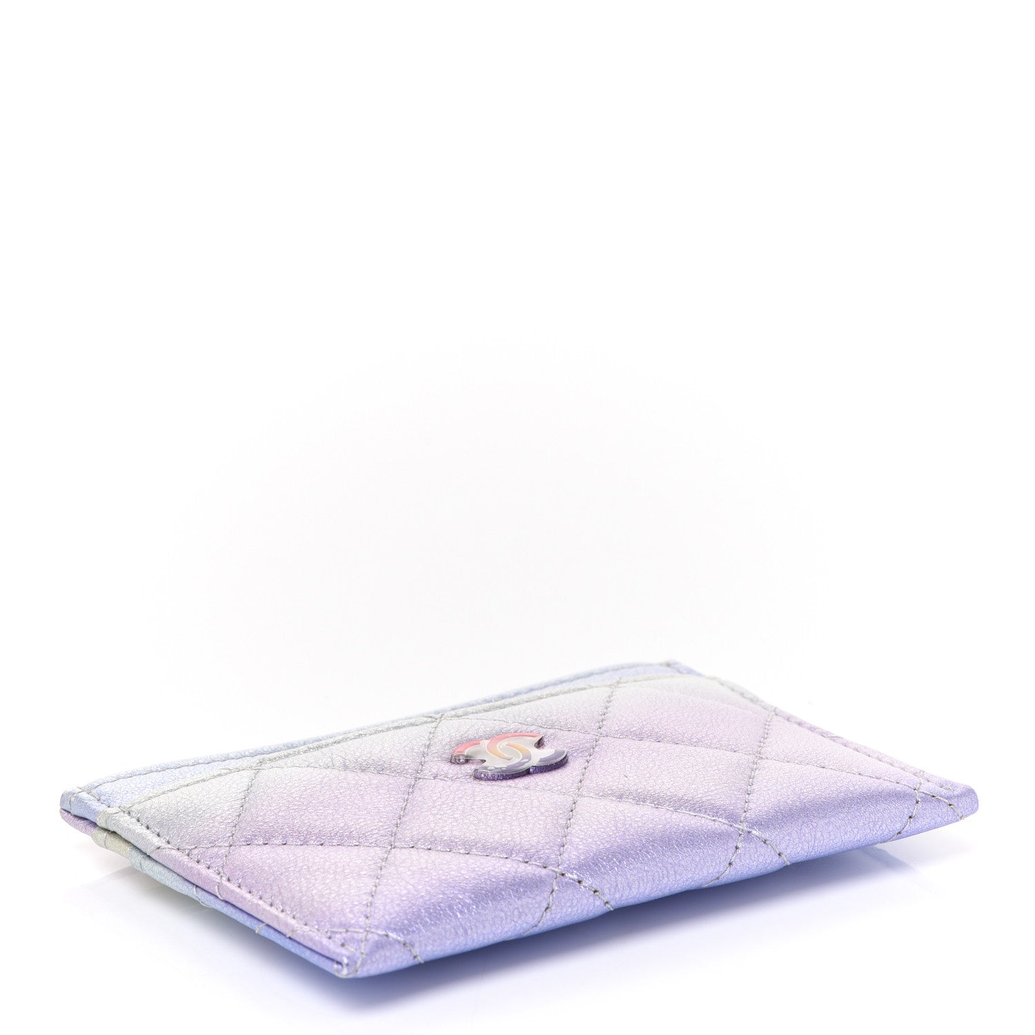 Chanel Gradient Metallic Calfskin Quilted Card Holder Silver Blue Yellow Purple 4 of 9