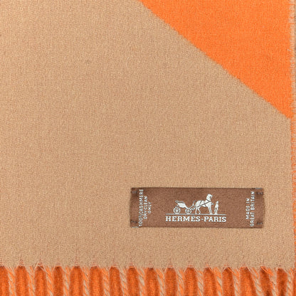 Hermes Cashmere Chevron Muffler Camel Mandarine 3 of 6