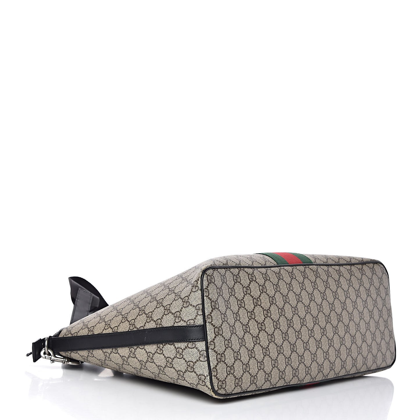 GG Supreme Monogram Web Medium Zippered Tote Beige Black