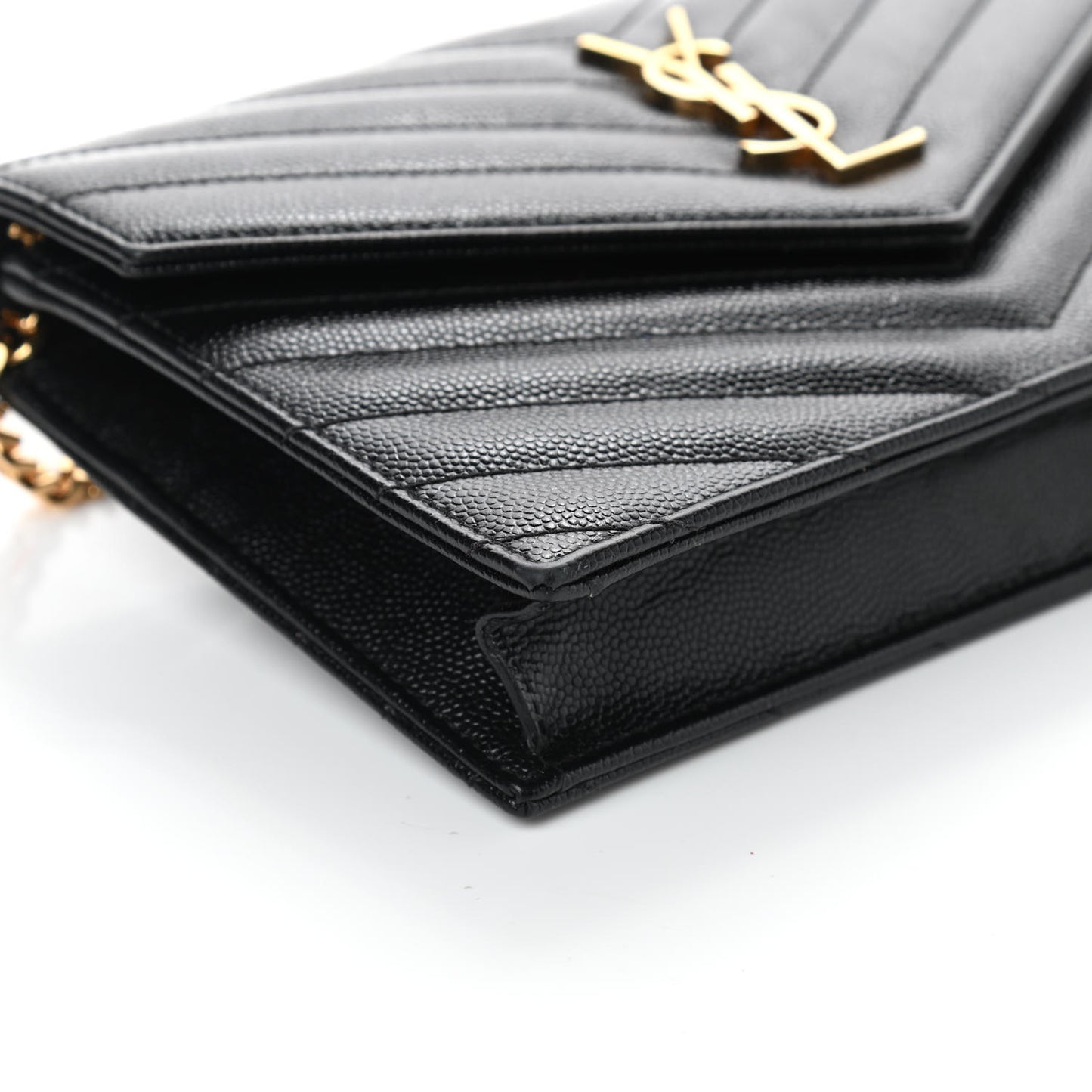 Grain De Poudre Matelasse Chevron Monogram Chain Wallet Black
