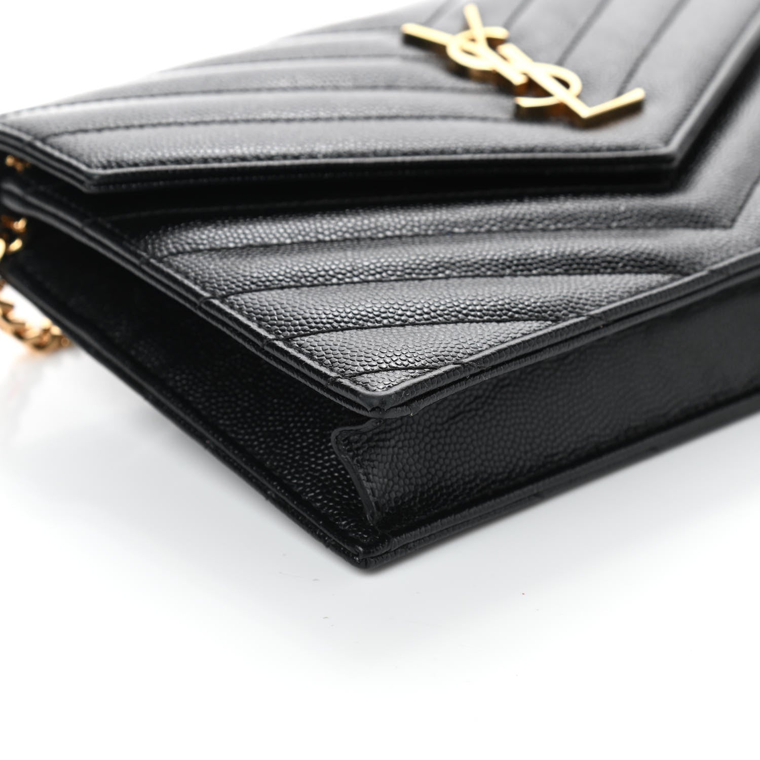 Saint Laurent Grain De Poudre Matelasse Chevron Monogram Chain Wallet Black 7 of 8