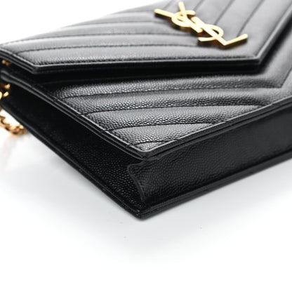 Saint Laurent Grain De Poudre Matelasse Chevron Monogram Chain Wallet Black 7 of 8