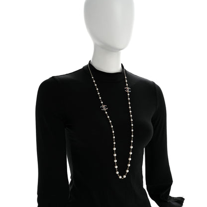 Chanel Pearl Crystal CC Long Necklace Gold Multicolor 2 of 6