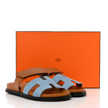 Hermes Denim Calfskin Womens Chypre Sandals 36 Bleu Clair Naturel 9 of 9