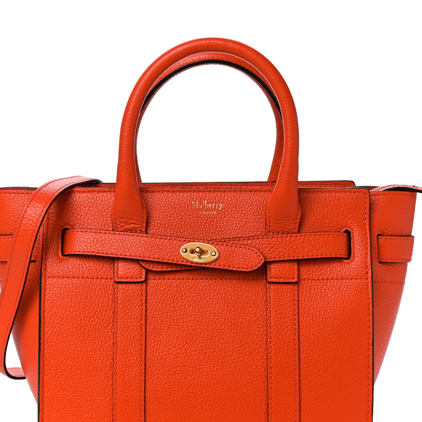 Classic Grain Calfskin Small Bayswater Zip Tote Orange