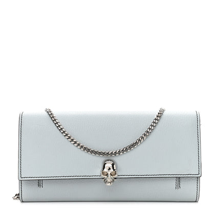 Alexander McQueen Silky Amish Grain Calfskin Skull Wallet on Chain Duck Egg 1 of 11