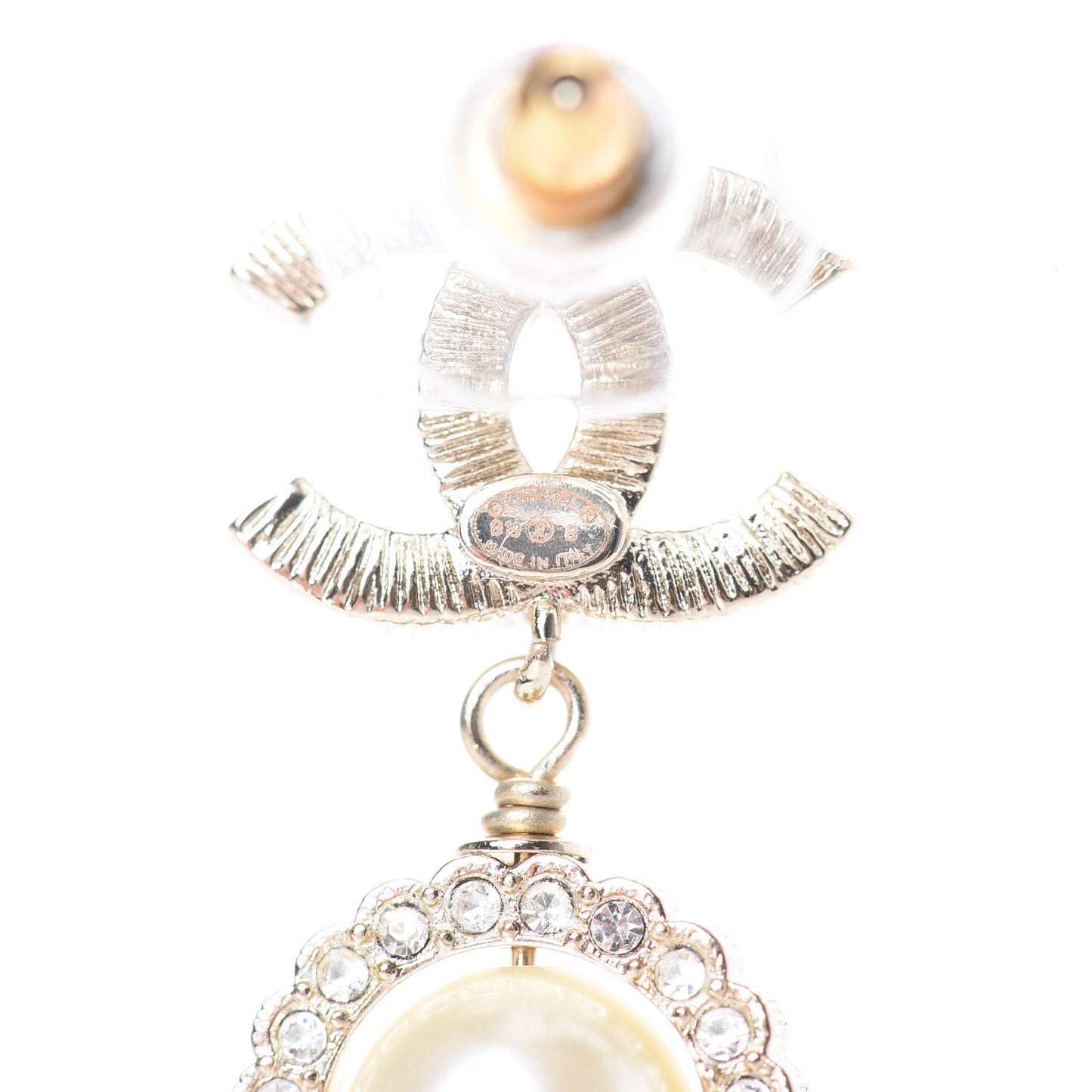 Crystal Pearl CC Lace Camellia Earrings Gold