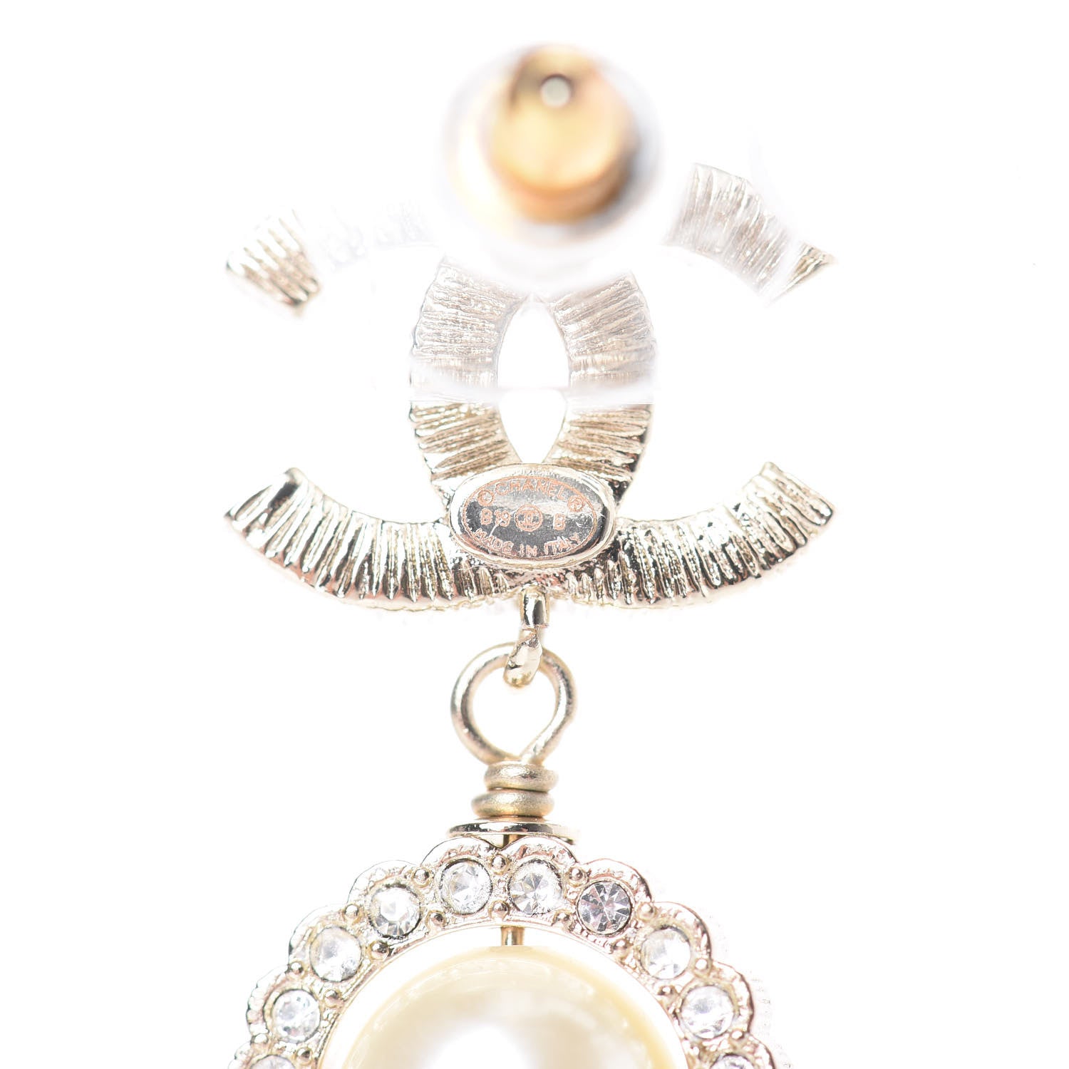 Chanel Crystal Pearl CC Lace Camellia Earrings Gold 3 of 5