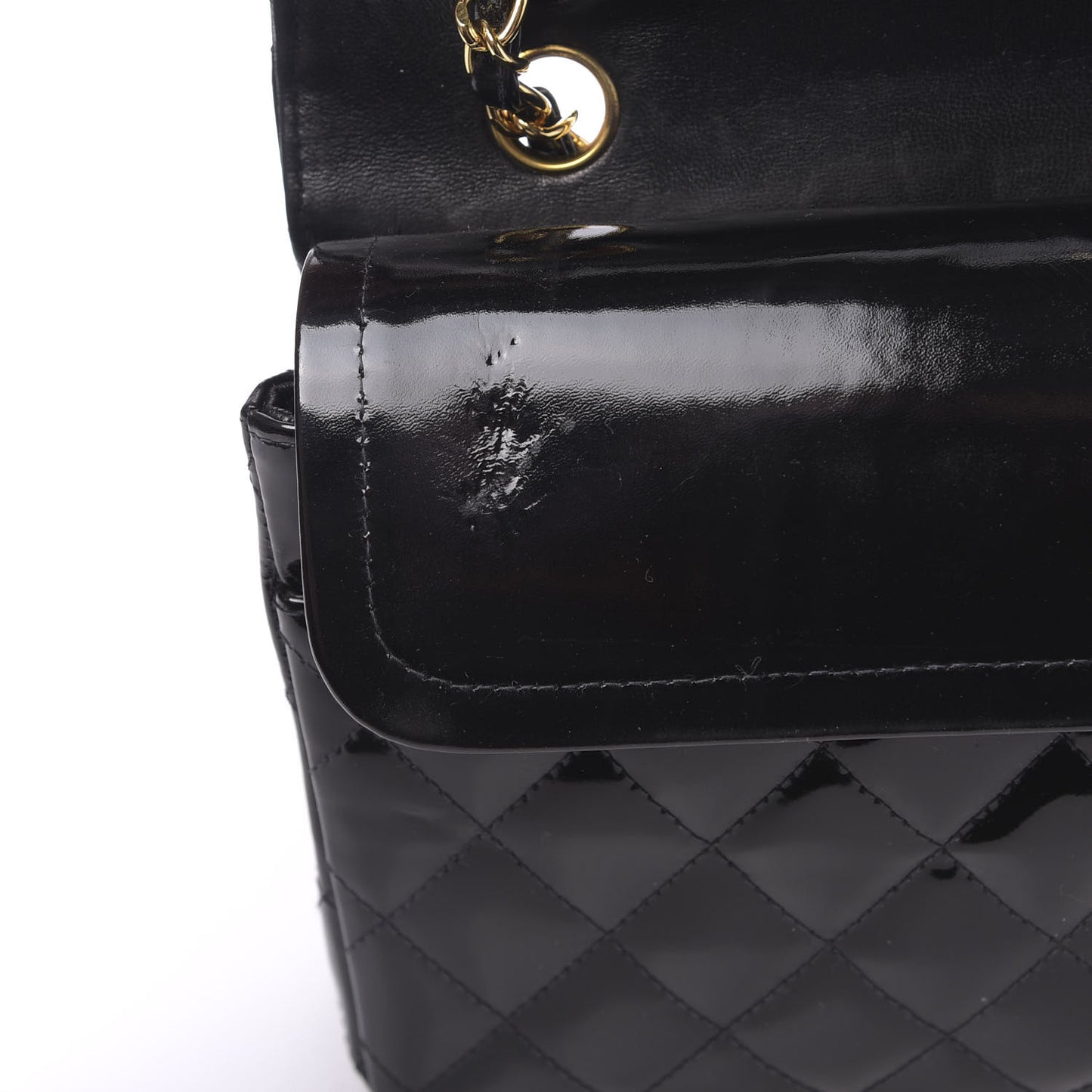 Patent Quilted Medium Double Flap Black