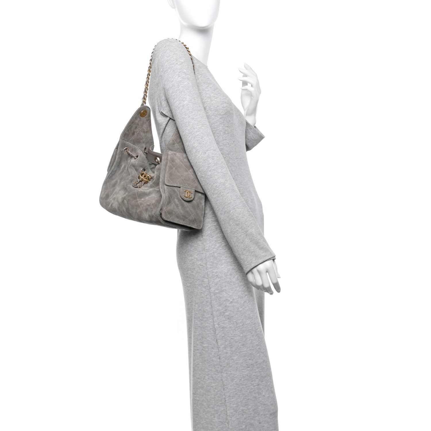 Chanel Suede Quilted Small Chanel 25 Handbag Dark Grey 2 of 12