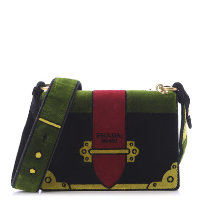 Prada Velluto Ricamo Cahier Shoulder Bag Black 1 of 8