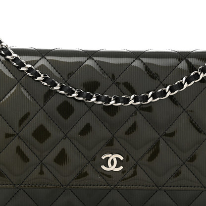 Chanel Striated Patent Quilted Wallet on Chain WOC Black 9 of 12