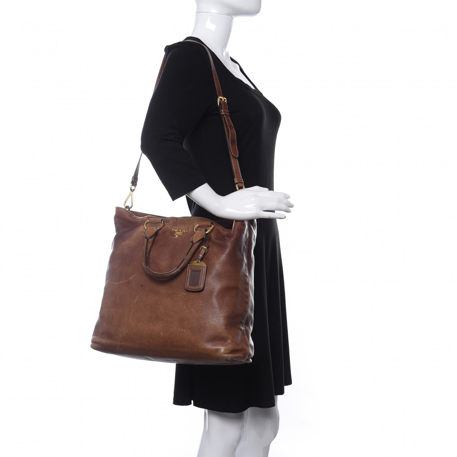 Prada Soft Calf Shopping Tote Brown 2 of 13