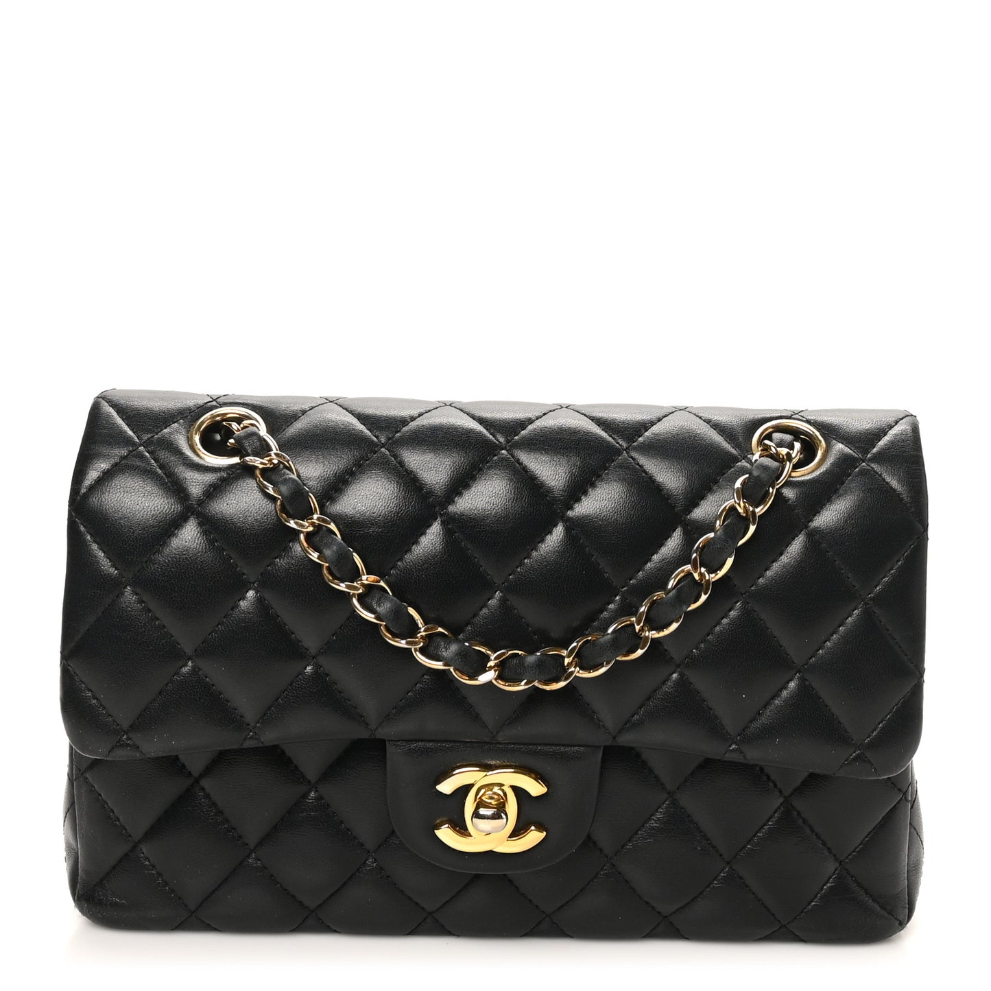 Lambskin Quilted Small Double Flap Black