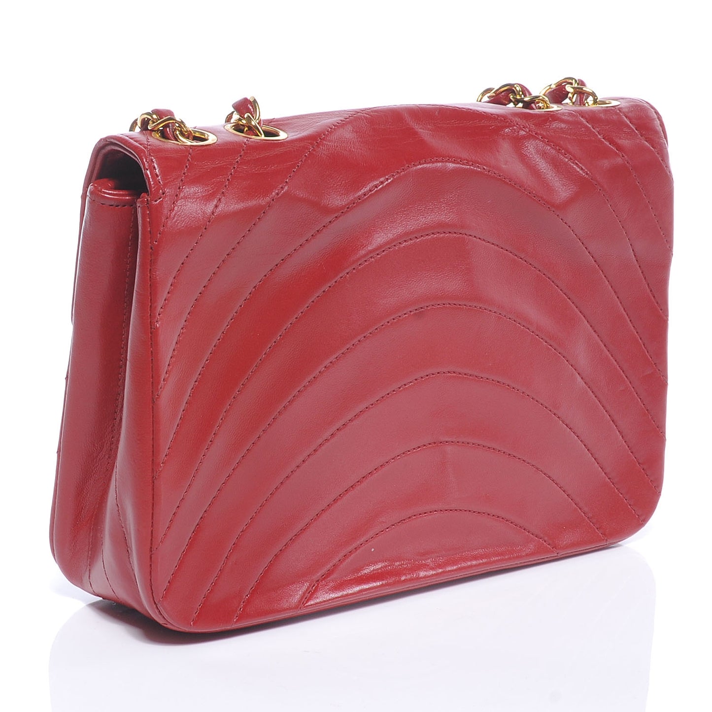 Lambskin Ribbon Stitched Flap Red