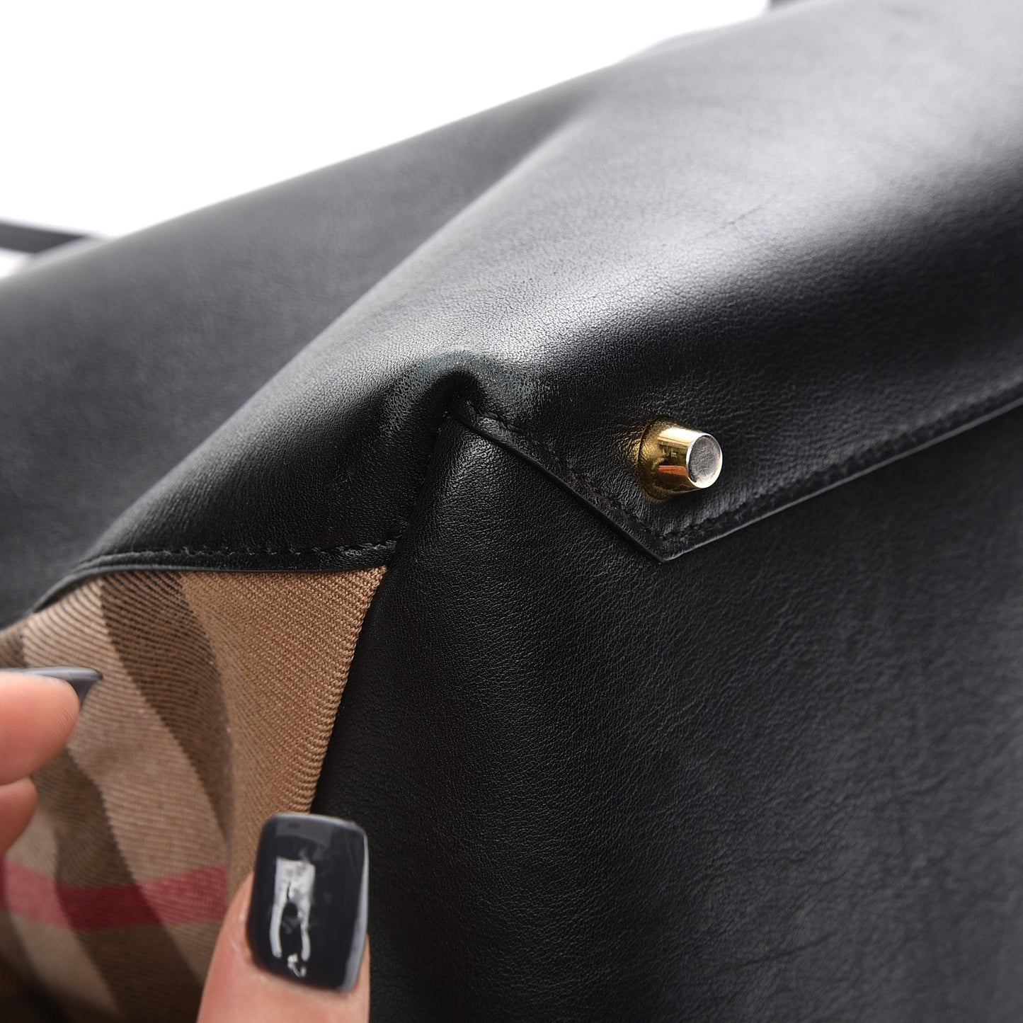 Grainy Calfskin House Check Large Banner Tote Black