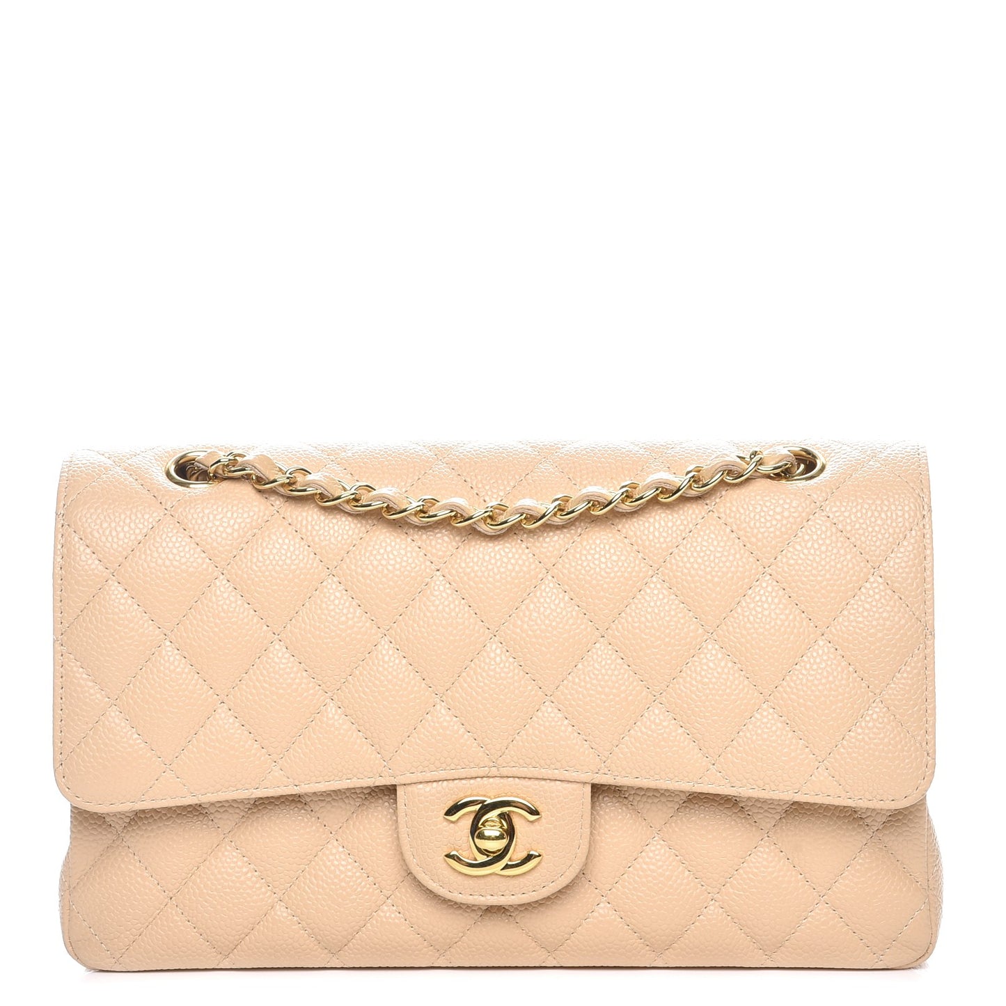 Caviar Quilted Medium Double Flap Beige Clair