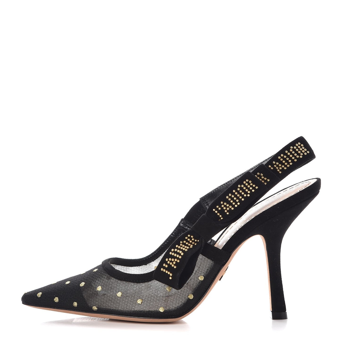 Mesh Plumetis Suede Dotted Studded J'Adoir Slingback 100mm Pumps 37 Black Gold