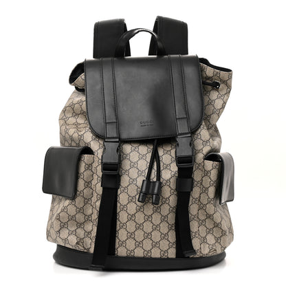 Gucci Soft GG Supreme Monogram Double Buckle Backpack Beige Black 1 of 13