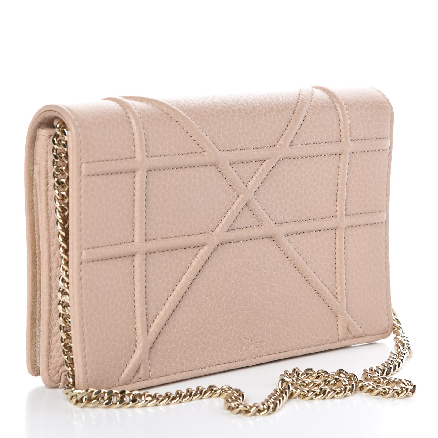 Grained Calfskin Diorama Wallet on Chain Pouch Nude