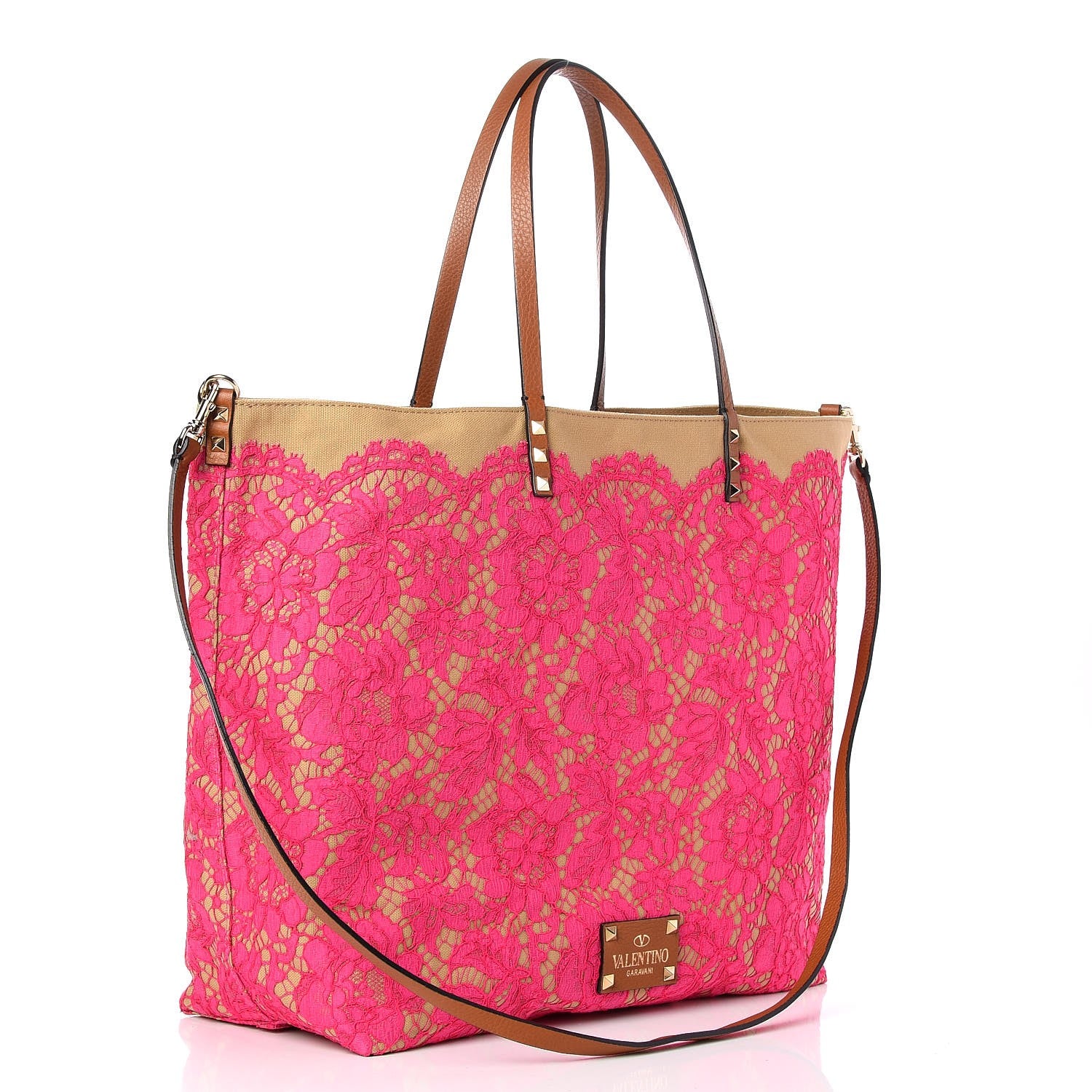 Valentino Garavani Canvas Glam Lace Reversible Tote Pink 6 of 12
