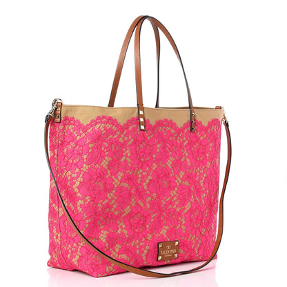 Valentino Garavani Canvas Glam Lace Reversible Tote Pink 6 of 12