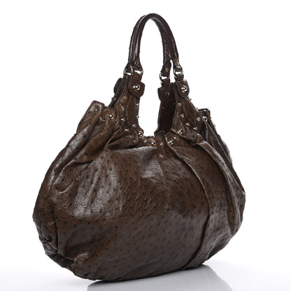 Gucci Ostrich Large Studded Pelham Shoulder Bag Brown 3 of 6