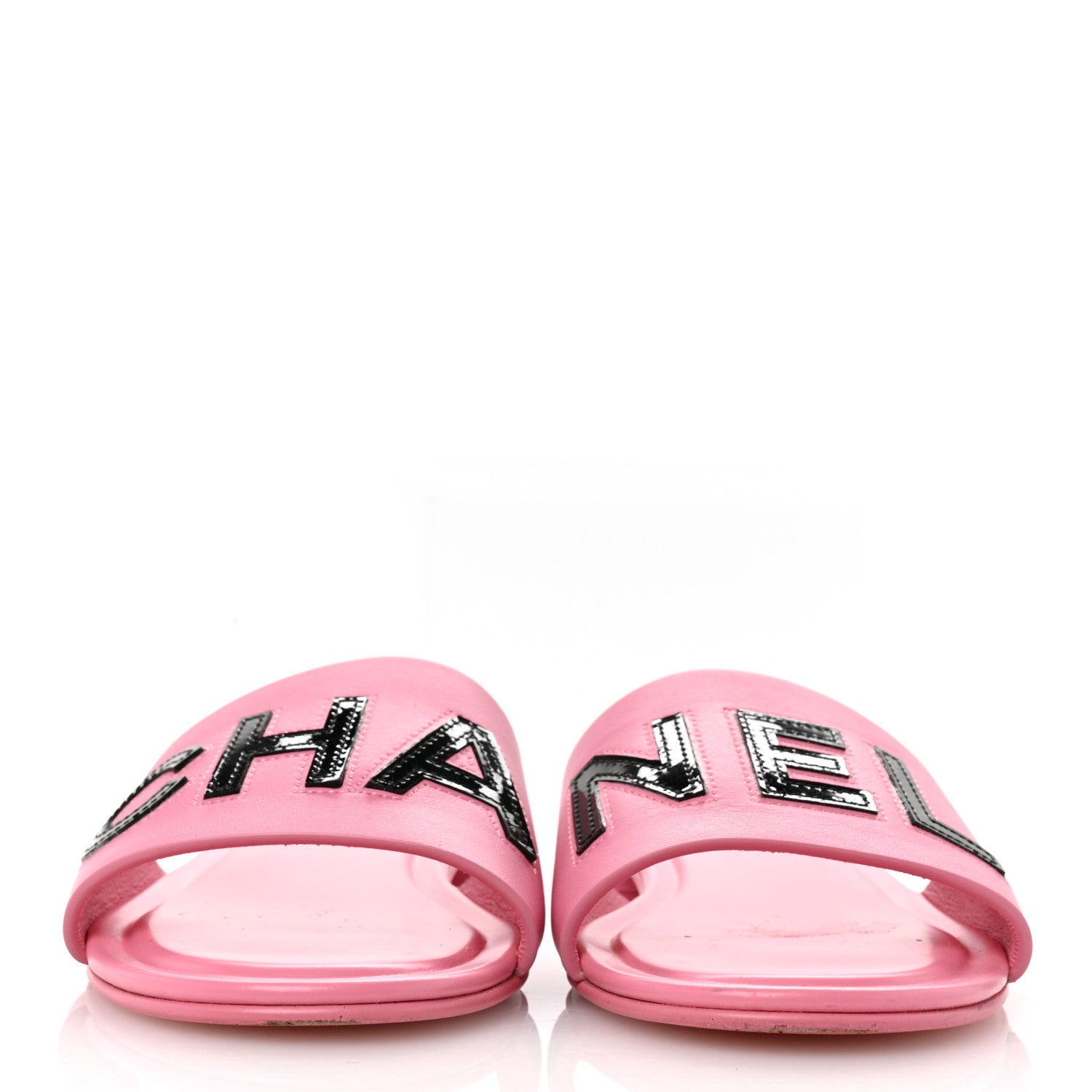 Chanel Calfskin Patent Calfskin Logo Mules 40 Pink Black 3 of 11