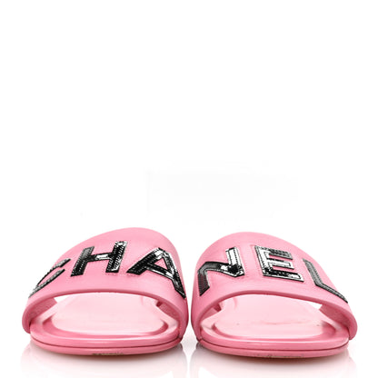Chanel Calfskin Patent Calfskin Logo Mules 40 Pink Black 3 of 11
