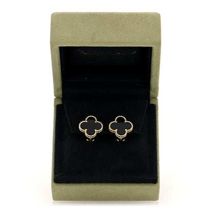Van Cleef & Arpels 18K Yellow Gold Black Onyx Vintage Alhambra Earrings 5 of 5