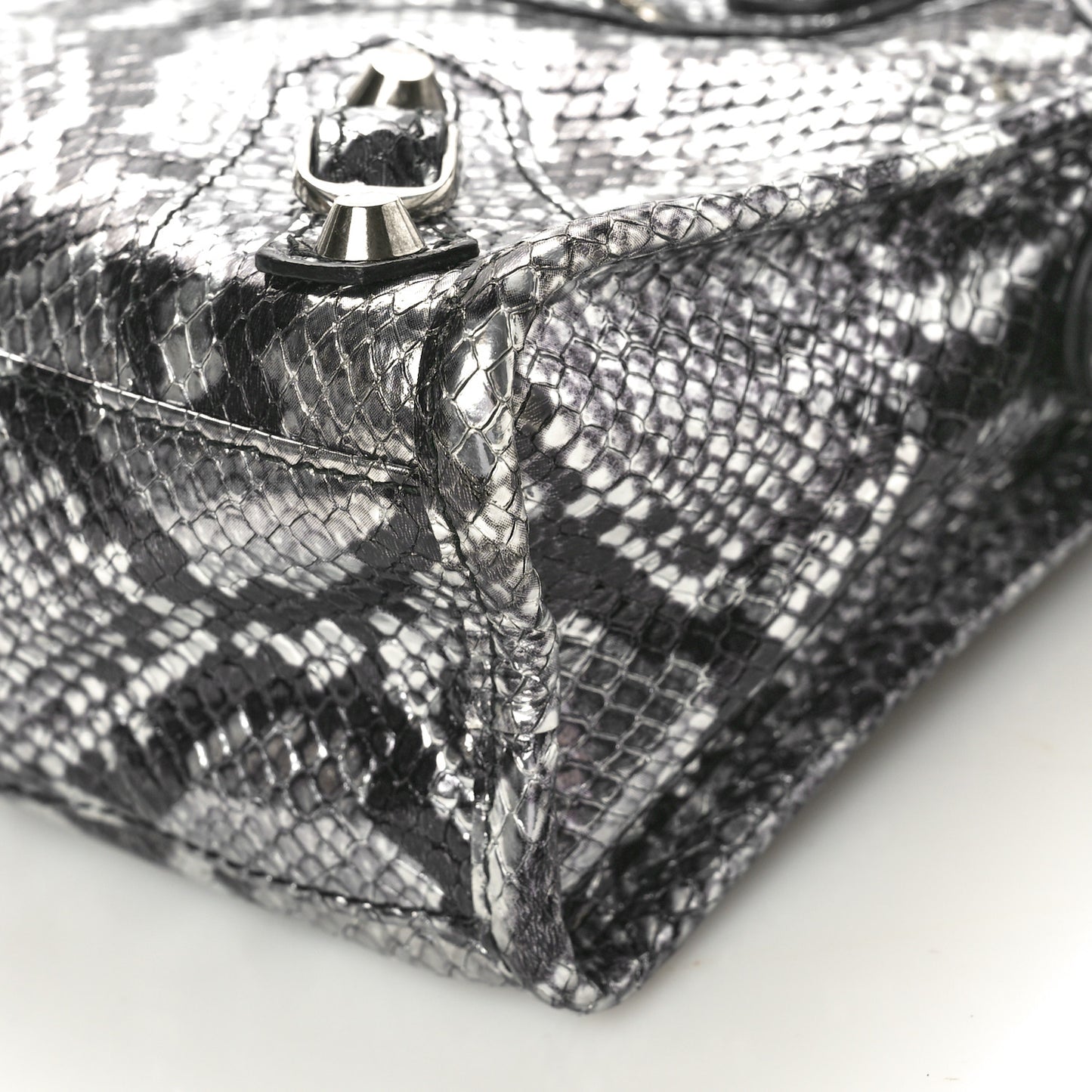 Metallic Calfskin Snakeskin Embossed Classic Silver Hardware Mini City Silver