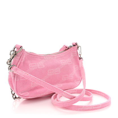 Balenciaga Washed Denim BB Monogram Le Cagole Mini Purse With Chain Pink 3 of 11